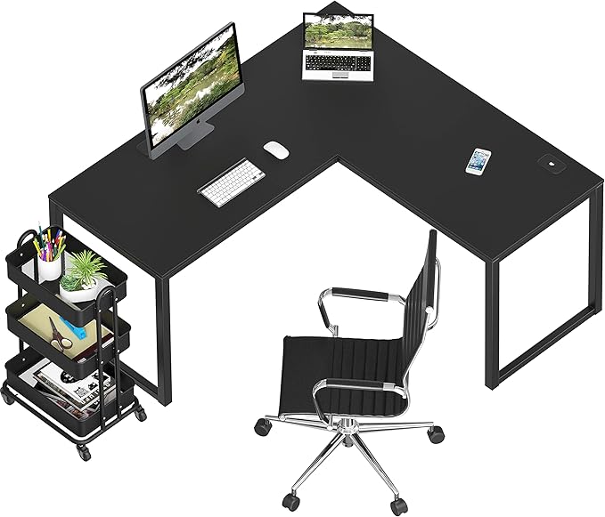 SHW 55 x 60 Inches Commercial-Grade L-Shape Corner Office Computer Desk, Black