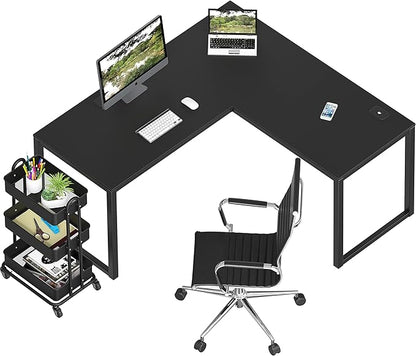 SHW 55 x 60 Inches Commercial-Grade L-Shape Corner Office Computer Desk, Black