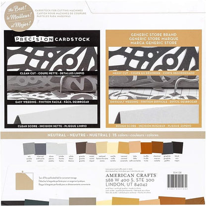 American Crafts Precision Cardstock Pack 80lb 12"X12" 60/Pkg-Neutral/Textured