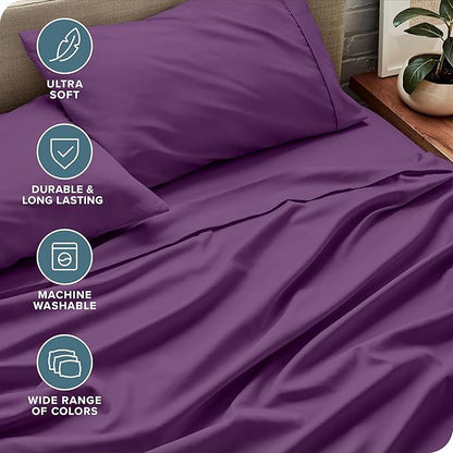 Bare Home Queen Sheet Set - Luxury 1800 Ultra-Soft Microfiber Queen Bed Sheets - Double Brushed - Deep Pockets - Easy Fit - 4 Piece Set - Bedding Sheets & Pillowcases (Queen, Plum)