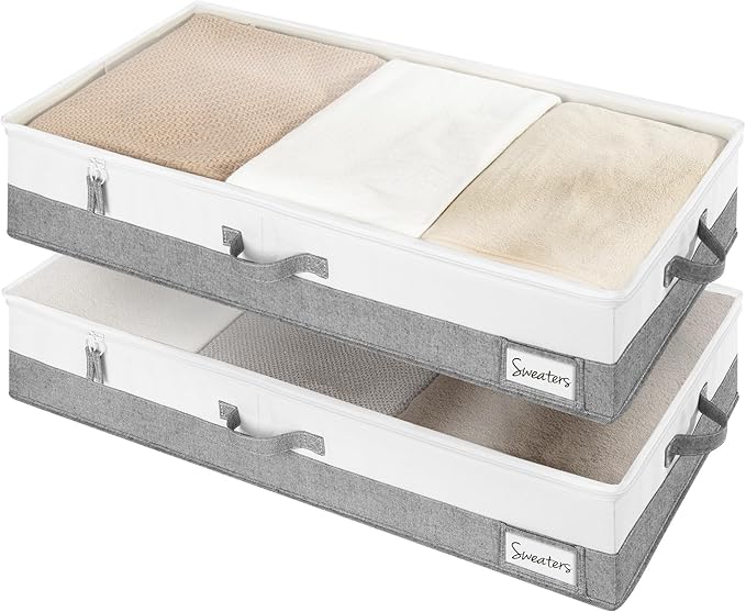 StorageWorks Large Under Bed Storage Containers with Handles and Label Holder, 2 Pack Ultra-thick Fabric Underbed Bins, Closet Organizer for Clothes, Blankets, Sweater