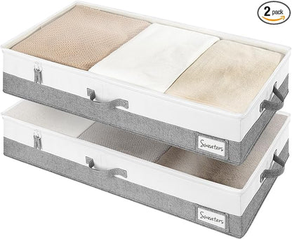 StorageWorks Large Under Bed Storage Containers with Handles and Label Holder, 2 Pack Ultra-thick Fabric Underbed Bins, Closet Organizer for Clothes, Blankets, Sweater