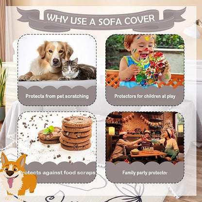 HANDONTIME Couch Cover for Dogs Grey Sectional Couch Covers for 2 Cushion Couch Sofa Flower Cute Sofa Covers Machine Washable Easy Install Couch Blanket Cover Slip Covers for Sofas/Couches, 71" X118"