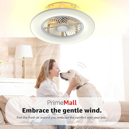 Ceiling Fans with Lights and Remote Control 22 inch with Ambient Light Bladeless Low Profile Ceiling Fan Flush Mount Enclosed Smart Ceiling Fan Light LED Dimmable Lighting (Moonlight Model)