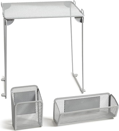 U Brands Mesh Locker Organization Kit, Includes Magnetic Cup, Folding Shelf and Bin, 3 Pieces (Grey)