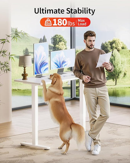Okin Standing Desk Electric Adjustable Computer Whole Piece Stand up Desk Office Gaming Home Office Memory Desks 48x24 inches White