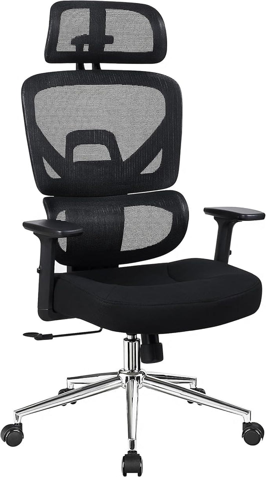 VECELO High Back Ergonomic Office Chair, Big and Tall Mesh Desk Chair with Wheels, Tilt Function, 3D Armrests & Headrest, Lumbar Support, Swivel Rolling Computer Chair for Task, Home Office, Black