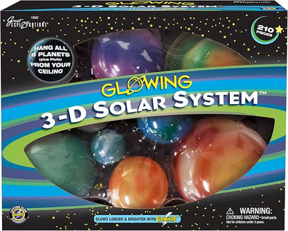 Great Explorations, 3-D Solar System Glow In The Dark Ceiling Hanging Kit 3D Planets and Star Stickers Create the Milky Way Teach Science STEM