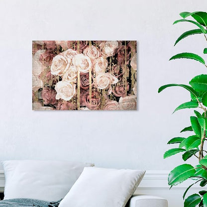 The Oliver Gal Artist Co. Floral and Botanical Wall Art Canvas Prints 'Shabby Chic Romance' Florals, Pink, Brown, 24" x 16"