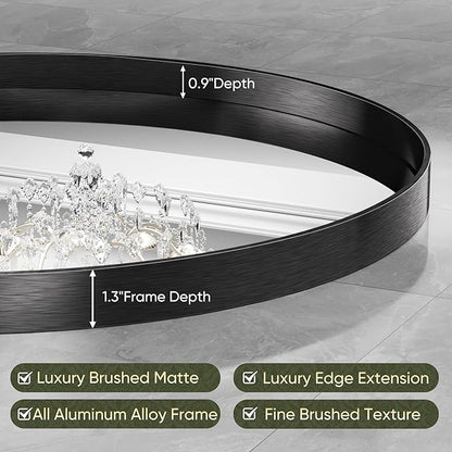Suidia 24" x 24" Bathroom Mirror, Bathroom Vanity Mirror Metal Framed, Wall-Mounted Mirrors for Bedroom, Living Room, Entryway, Hallway, Black, Round Style