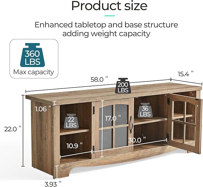 LINSY HOME Farmhouse TV Stand for 65 Inch TV, Wood Entertainment Center with Glass Door Storage Cabinet & Adjustable Shelves, Large Sturdy Console Table for Living Room & Bedroom