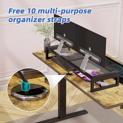 Simple Trending Dual Monitor Stand Riser, Tempered Glass Computer Desk Organizer with Mouse Pad for Laptop, iMac, TV, Black