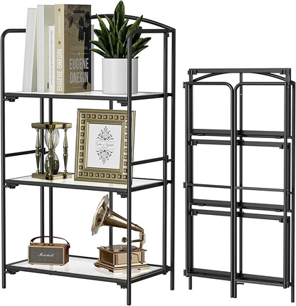 Crofy No Assembly Folding Bookshelf for Living Room, 3 Tier Black Collapsible Book Shelf for Home Office, Portable Bookcase Storage Organizer