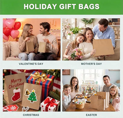 Simple Deluxe 50-Pack Kraft Paper Bags with Handles (10x5x13 Inch) - 100% Recycled Natural Brown Shopping Bags for Retail, Gifts & Merchandise - Made in USA, 90GSM Thick