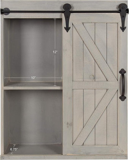 Kate and Laurel Cates Decorative Wood Wall Storage Cabinet with Sliding Barn Door, Rustic Gray