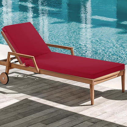 Chaise Lounge Cushions Outdoor - Waterproof and Fade Resistant Sun Lounger Replacement Cushions - Patio Lounger Pads with Removable Cover for Pool, Deck, Lawn, 80 x 26 x 3 Inch, Red