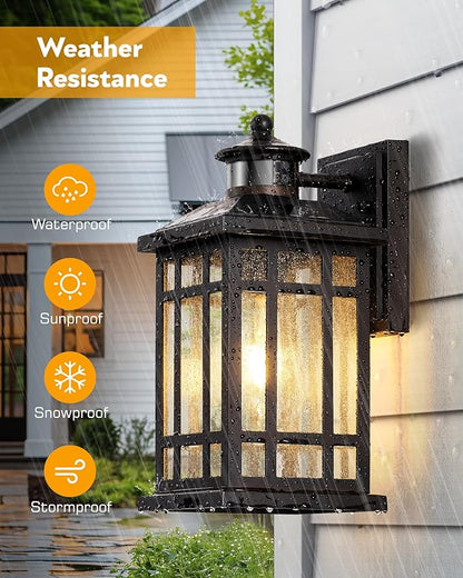 Motion Sensor Outdoor Wall Light, Oil Rubbed Bronze Dawn to Dusk Outdoor Light Fixture, Aluminium Anti-Rust Porch Lights Wall Mount, Outside Lights for House Garage Patio Entry Front Door
