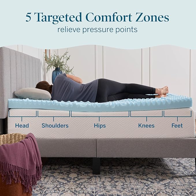 LUCID Gel Infused Memory Foam Mattress Topper – 3 Inch Mattress Topper – 5 Comfort Zones Relieve Pressure – CertiPUR-US Certified Foam - Twin
