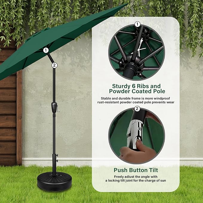YSSOA 7.5' Patio Umbrella Outdoor Table Market Yard Umbrella with 6 Sturdy Ribs, Green