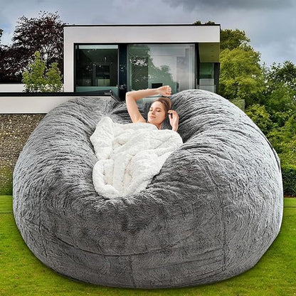 Bean Bag Chair for Adults Kids Without Filling Comfy Fluffy Giant Round Beanbag Lazy Sofa Cover for Reading Chair Floor Chair, 7FT, Grey