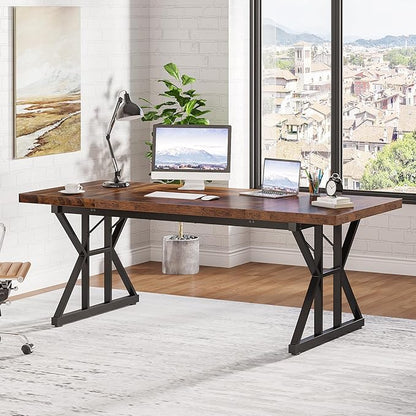 Tribesigns 70.8-Inch Executive Desk, Large Computer Office Desk Workstation, Modern Simple Style Laptop Desk Study Writing Table Business Furniture for Home Office (Brown/Black, 70.8 Inch)
