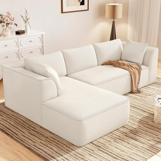 Vesgantti 106" Cloud Couch Sectional Modular Sofa, Deep Seat Comfy Cloud Couch Chenille Memory Foam Sofa Modular Couches for Living Room Bedroom, No Assembly Required (Beige, Left-Facing Chaise)