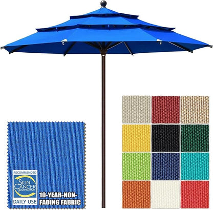 EliteShade USA 10-Year-Non-Fading 11ft 3-Tier Market Patio Umbrella, Commercial Grade Outdoor Table Umbrella with Cylinder Push-Up, Windproof & UPF 50+ UV Protection, Heavy Duty Ventilation for Garden, Deck, Pool, Backyard, Beach & Bistro, Royal Blue