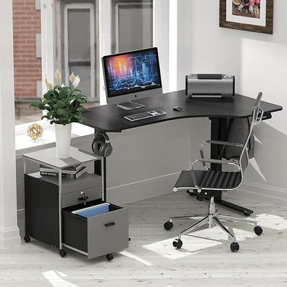 SHW Box File Rolling Mobile Cabinet with Open Shelf and Lockable Drawer, Gray