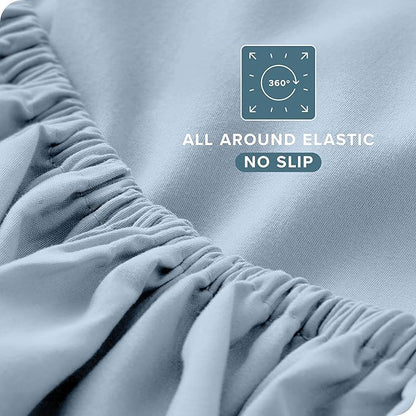 Bare Home Split Head Flex King Sheet Set - 1800 Ultra-Soft Microfiber Bed Sheets - Double Brushed - Deep Pockets - Easy Fit - 4 Piece Set - FlexTop King Bedding (Split Head Flex King, Dusty Blue)