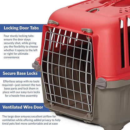 MidWest Homes for Pets Spree Travel Carrier ??Hard-Sided Dog & Cat Carrier, Small Pet Travel Crate with Handle, Ventilated Design, Easy Assembly, 24-Inch, Red