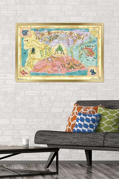 The Wizard Of Oz - Map Wall Poster, 34L" x 22.4W", Gold Framed Version