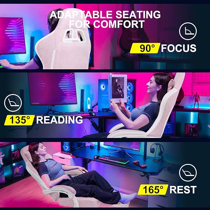 GTPLAYER Gaming Chair, Computer Office Chair with Pocket Spring Cushion, Linkage Armrests and Footrest, High Back Ergonomic Computer Chair with Lumbar Support Task Chair with Footrest