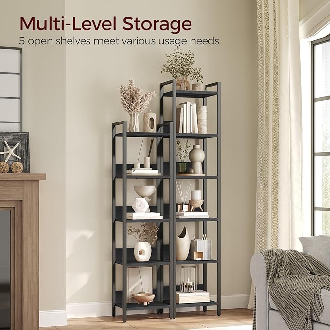 5-Tier Bookshelf, Bookcase, Shelves Organizer for Small Spaces, Storage Shelf Organizer, for Living Room, Bedroom, Study, Balcony, Black BKHB5501