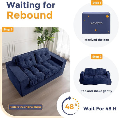 MAXYOYO Bean Bag Chair for Adults, Upholstered Floor Sofa with Armrests, Loveseat Boneless Couch with Tufted Cushion & Backrest, Sofa in A Box, Large Bean Bag Couch for Bedroom Living Room, Navy