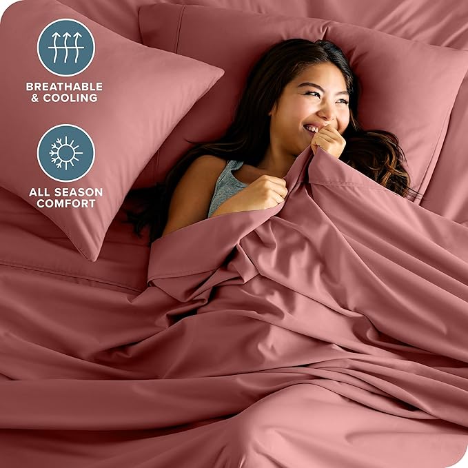 Bare Home Full Sheet Set - Luxury 1800 Ultra-Soft Microfiber Full Bed Sheets - Double Brushed - Deep Pockets - Easy Fit - 4 Piece Set - Bedding Sheets & Pillowcases (Full, Dusty Rose)