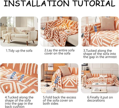 HANDONTIME Orange Sofa Covers for Chair Recliner Chenille Couch Throw Cover Pet Furniture Protector Thick Washable, 59" X71