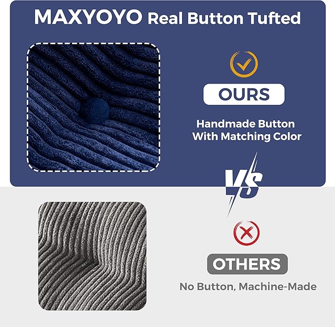 MAXYOYO 3 Seater Couch for Living Room, Boneless Couch with Tufted Cushion & Backrest, Upholstered Floor Sofa with Armrests, Sofa in A Box, No Assembly Required, Navy