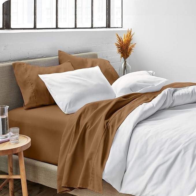 Bare Home California King Sheet Set - 1800 Ultra-Soft Microfiber Cal King Bed Sheets - Double Brushed - Deep Pockets - Easy Fit - 4 Piece Set - Bed Sheets (California King, Caramel)