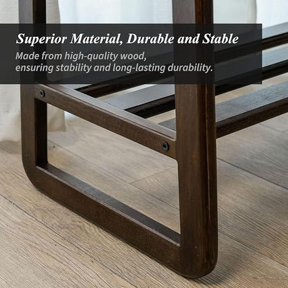 Shoe Bench, Entryway Bench with Leather Cushion, Solid Wood Shoe Rack, Mid Century Modern Bench, Shoe Storage, Shoe Organizer for Entryway (Brown, 39.4" W)