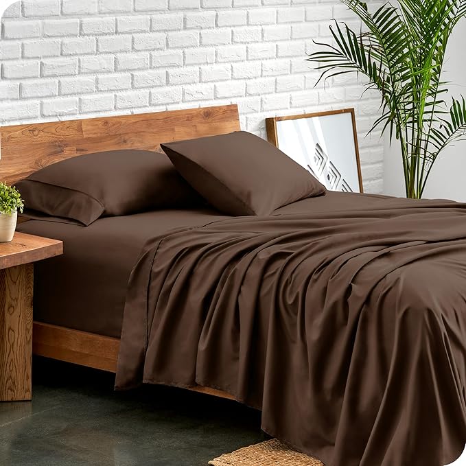 Bare Home Queen Sheet Set - Luxury 1800 Ultra-Soft Microfiber Queen Bed Sheets - Double Brushed - Deep Pockets - Easy Fit - 4 Piece Set - Bedding Sheets & Pillowcases (Queen, Cocoa)