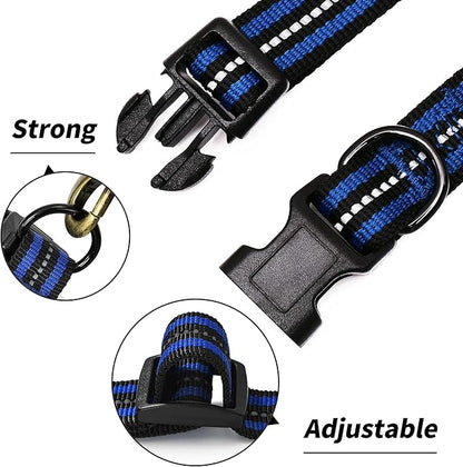 Mile High Life Reflective Dog Collar | Nylon Pet Collars wiith Buckle | Light Weight Puppy Collars | Blue Dog Collars for Small Dogs (Blue, S)