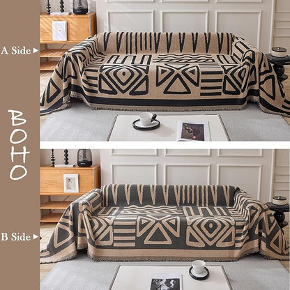 HANDONTIME Boho Geometric Couch Covers for Sofa Pet Friendly Taupe and Black Sofa Covers Washable Chenille Couch Blanket Cover for 3 4 Cushion Couches Pet Protector Furniture Cover Soft, 71" X 150"