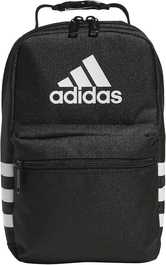 adidas Santiago Lunch Bag Cooler for Women and Men, Insulated Food Container Box with Mesh Pocket, Black/White, One Size