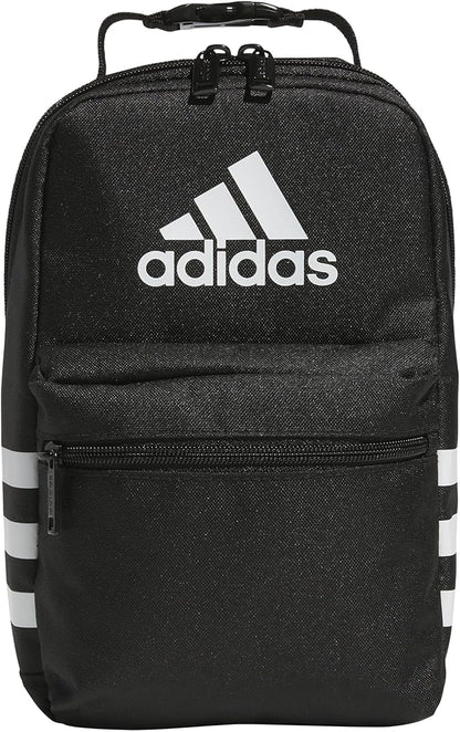 adidas Santiago Lunch Bag Cooler for Women and Men, Insulated Food Container Box with Mesh Pocket, Black/White, One Size