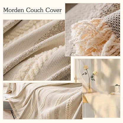Couch Cover for Dogs Washable Sofa Cover, Sectional Couch Covers, Sofa Covers for 2 Cushion Couch, Non Slip Stripe Sofa Slipcovers Furniture Protector, Couch Protector from Cat Claws, Beige,71''x150''