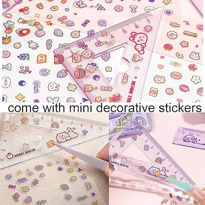 4 Pieces Purple Flexible Rulers Set 15cm Soft PVC Bendable Rulers Shatterproof Straight Ruler Triangle Ruler Straight Edge Protractor Math Geometry Tool Office School Supplies (Purple)