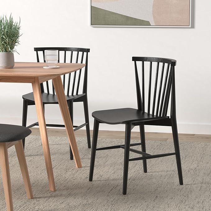 POLY & BARK Ligna Dining Chair Oak – Mid-Century Inspired Chair with Sculpted Spindle Back – Solid American Walnut Frame and Engineered Wood Veneered Seat – Fully Assembled and Ready to Use