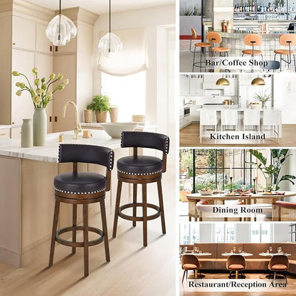 COLAMY Swivel Bar Stool, Swivel Bar Height Bar Stool, Modern Swivel Barstool with Back, Upholstered Wood Barstool for Kitchen Island Dining Room Bar, Dark Brown, FM-4840-30-DarkBrown-L