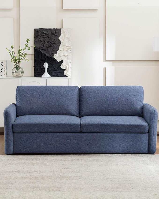 Queen Pull Out Sofa Bed, 2-in-1 Convertible Sleeper Sofa Couch with Memory Foam Mattress – Space-Saving Sofa Bed Queen for Living Room & Guest Room, Navy Blue