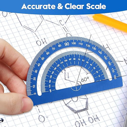 MSDADA Triangle Ruler, Protractor, Square and Ruler Set, 4 Pieces Aluminum Alloy Ruler, Metal Drafting Ruler Kit, Geometric Protractor for Student, School, Home, Office (Blue,20cm/7.87inch)